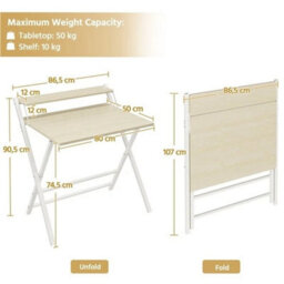 2-Tier Foldable Computer Desk With Monitor Shelf For Office Light Natural Wood - thumbnail 2