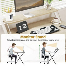 2-Tier Foldable Computer Desk With Monitor Shelf For Office Light Natural Wood - thumbnail 3