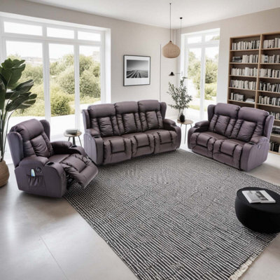 More4Homes Caesar Electric Recliner Bonded Leather 1+2+3 Seater Sofa Set (Brown) - image 1