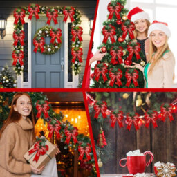 Amorly 6 Pcs Christmas Bows Red 5 X 6 Inch For Tree, Farmhouse Ribbon For Xmas Tree Wreath Garland Outdoor, Reusable Christmas Decor - thumbnail 6