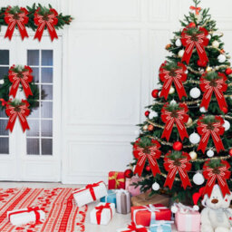 Amorly 6 Pcs Christmas Bows Red 5 X 6 Inch For Tree, Farmhouse Ribbon For Xmas Tree Wreath Garland Outdoor, Reusable Christmas Decor - thumbnail 5
