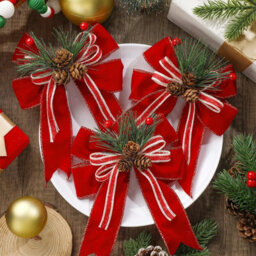 Amorly 6 Pcs Christmas Bows Red 5 X 6 Inch For Tree, Farmhouse Ribbon For Xmas Tree Wreath Garland Outdoor, Reusable Christmas Decor - thumbnail 4