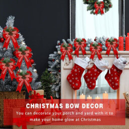 Amorly 6 Pcs Christmas Bows Red 5 X 6 Inch For Tree, Farmhouse Ribbon For Xmas Tree Wreath Garland Outdoor, Reusable Christmas Decor - thumbnail 3