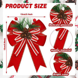 Amorly 6 Pcs Christmas Bows Red 5 X 6 Inch For Tree, Farmhouse Ribbon For Xmas Tree Wreath Garland Outdoor, Reusable Christmas Decor - thumbnail 2
