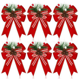Amorly 6 Pcs Christmas Bows Red 5 X 6 Inch For Tree, Farmhouse Ribbon For Xmas Tree Wreath Garland Outdoor, Reusable Christmas Decor - thumbnail 1
