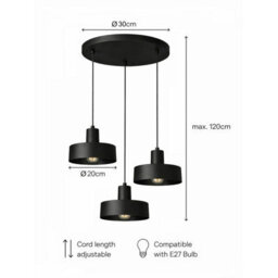 Luminosa Lighting Luminosa Velyo Cluster Pendant Ceiling Light Black 3X E27 - thumbnail 5