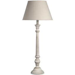 Wyld Haus Baronnies Cream Wooden Pedestal Table Lamp With Tapered Linen Shade - thumbnail 2