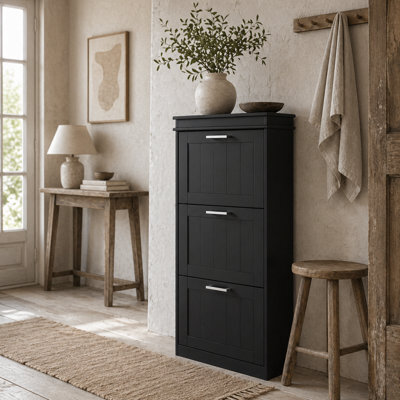 Wyld Haus Kaso Black Slim 3-Drawer Shoe Cabinet - Mdf, Holds Up To 15 Pairs, Anti-Tip - image 1