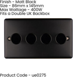 Loops 4 Gang 400W Led 2 Way Rotary Dimmer Switch Matt Black Light Dimming Plate - thumbnail 2