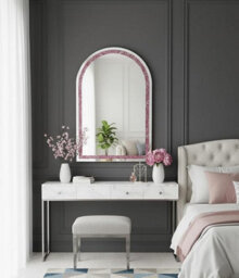 Deenz Arched Top Wall Hanging Mirror Crushed Jewel Loose Diamond Frame Colour Changing Led Light Mdf Back Glass Pink 100X70 Cm - thumbnail 5