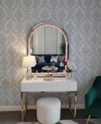 Deenz Arched Top Wall Hanging Mirror Crushed Jewel Loose Diamond Frame Colour Changing Led Light Mdf Back Glass Pink 100X70 Cm - thumbnail 3