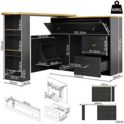 Abrihome Extendable Kitchen Bar Table With Storage - Telescopic Black Sideboard With Snack Shelf, High Bistro Table & Kitchen Island - thumbnail 5