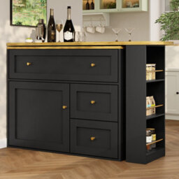 Abrihome Extendable Kitchen Bar Table With Storage - Telescopic Black Sideboard With Snack Shelf, High Bistro Table & Kitchen Island - thumbnail 6