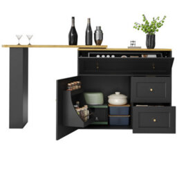 Abrihome Extendable Kitchen Bar Table With Storage - Telescopic Black Sideboard With Snack Shelf, High Bistro Table & Kitchen Island - thumbnail 7
