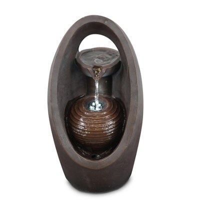 Geezy Oval Water Feature Outdoor Indoor Led Fountain Waterfall Garden Decor - image 1