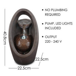 Geezy Oval Water Feature Outdoor Indoor Led Fountain Waterfall Garden Decor - thumbnail 6