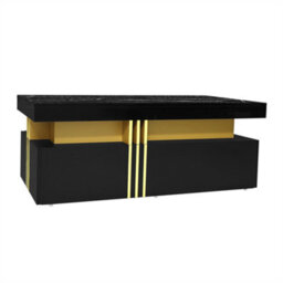Abrihome Modern Black Rectangular Coffee Table With Marble Pattern(Triamine Board) Top And 2 Wooden Drawers, 100X50X40Cm - thumbnail 6