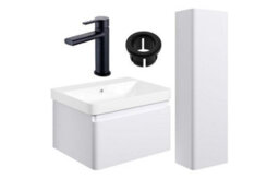Aquarius Sophie 605mm Vanity Unit Matt White Tall Boy Set With Matt Black Brassware - thumbnail 1