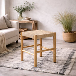 Wyld Haus Tilst Natural Woven Paper-Cord Stool With Solid Pine Legs