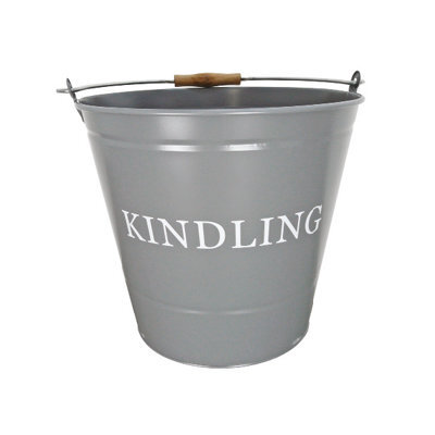 Powder Coated Steel Grey Lightweight Durable Fireplace Wood Logs Storage Bucket Large