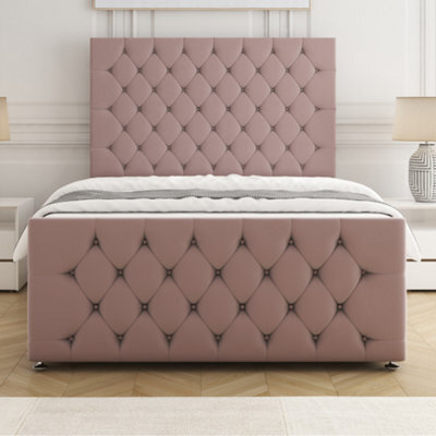 Bsspoke Maya Divan Bed Set Pink Plush Velvet With 54Inch Headboard & 20Inch Footboard & Mattress No Drawers In All Sizes - image 1