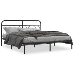 Berkfield Metal Bed Frame Without Mattress With Headboard Black 183X213Cm - thumbnail 2
