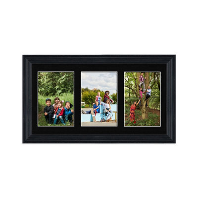 AK Frames 40X20Cm Black Classic Multi Photo Frame With Black Mount - Holds 3 Apertures (3X) 6X4 Photos - image 1