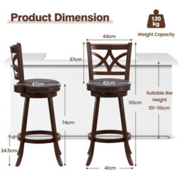 Gainoom Set Of 2 Brown Bar Stools Counter Height Chair Pub Swiveling 29 Inch - thumbnail 2