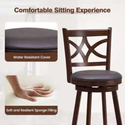 Gainoom Set Of 2 Brown Bar Stools Counter Height Chair Pub Swiveling 29 Inch - thumbnail 7