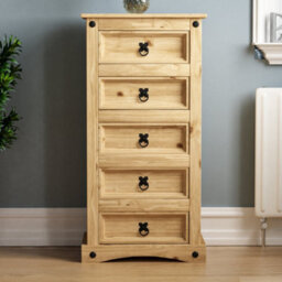 Lassic Vida Designs Corona 5 Drawer Narrow Chest Mexican Solid Waxed Pine (H)950mm (W)480mm (D)350mm - thumbnail 3