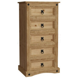 Lassic Vida Designs Corona 5 Drawer Narrow Chest Mexican Solid Waxed Pine (H)950mm (W)480mm (D)350mm - thumbnail 7