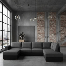 Wilma U Shaped Sofa Bed With Hr Foam Storage And Wooden Legs 305X188Cm For Living Room Black And Melange Right - thumbnail 1