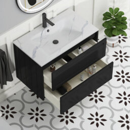 Royal Bathrooms Elmore 800mm Traditional Wall Hung 2 Drawer Bathroom Vanity Unit With Sintered Stone Basin - Matt Nocturne Black - thumbnail 5
