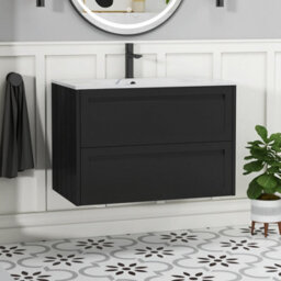 Royal Bathrooms Elmore 800mm Traditional Wall Hung 2 Drawer Bathroom Vanity Unit With Sintered Stone Basin - Matt Nocturne Black