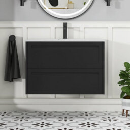 Royal Bathrooms Elmore 800mm Traditional Wall Hung 2 Drawer Bathroom Vanity Unit With Sintered Stone Basin - Matt Nocturne Black - thumbnail 3