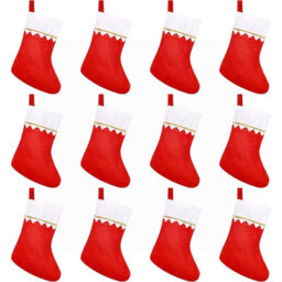 Amorly 12Pcs Christmas Stockings, Non-Woven Xmas Stockings With White Cuff Gold Trim, Classic Fireplace Hanging Christmas Decor Socks - thumbnail 1