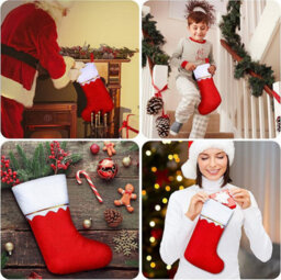 Amorly 12Pcs Christmas Stockings, Non-Woven Xmas Stockings With White Cuff Gold Trim, Classic Fireplace Hanging Christmas Decor Socks - thumbnail 5