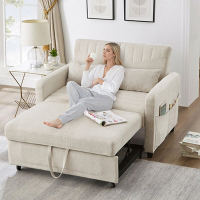 Btm Modern Sleeper Sofa, Pull Out 2 Seater Sofa Bed With Adjustable Backrest And Linen Fabric - image 1