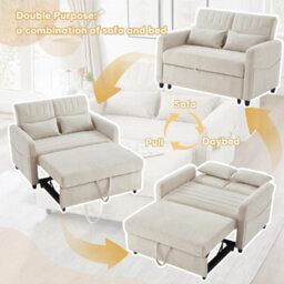 Btm Modern Sleeper Sofa, Pull Out 2 Seater Sofa Bed With Adjustable Backrest And Linen Fabric - thumbnail 3