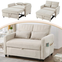 Btm Modern Sleeper Sofa, Pull Out 2 Seater Sofa Bed With Adjustable Backrest And Linen Fabric - thumbnail 2