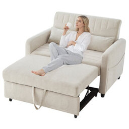 Btm Modern Sleeper Sofa, Pull Out 2 Seater Sofa Bed With Adjustable Backrest And Linen Fabric - thumbnail 7