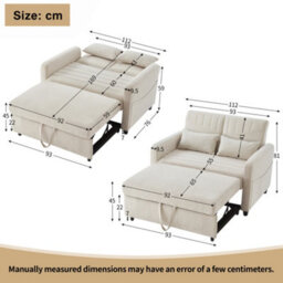 Btm Modern Sleeper Sofa, Pull Out 2 Seater Sofa Bed With Adjustable Backrest And Linen Fabric - thumbnail 6