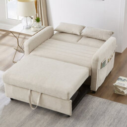 Btm Modern Sleeper Sofa, Pull Out 2 Seater Sofa Bed With Adjustable Backrest And Linen Fabric - thumbnail 8