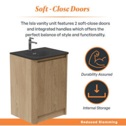 Plum&clay Isla Ribbed Fluted Oak Wood Freestanding Bathroom Vanity Unit & Black Basin Set (W)600mm - thumbnail 4