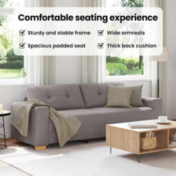 Vidaxl 3-Seater Sofa With Cushion Taupe Fabric - thumbnail 8