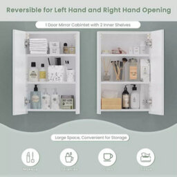 40X60X12Cm  Single Door Mirrored Bathroom Cabinet Storage Cupboard With Adjustable Shelf - thumbnail 2