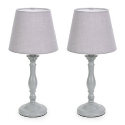 Valuelights Sara Grey Wood Candlestick Table Lamp With A Tapered Shade - Led Bulb Included - thumbnail 2