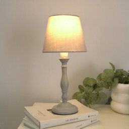 Valuelights Sara Grey Wood Candlestick Table Lamp With A Tapered Shade - Led Bulb Included - thumbnail 1