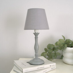 Valuelights Sara Grey Wood Candlestick Table Lamp With A Tapered Shade - Led Bulb Included - thumbnail 3