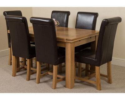 That's Furniture Richmond 140Cm - 220Cm Oak Extending Dining Table And 6 Chairs Dining Set With Washington Brown Leather Chairs - image 1